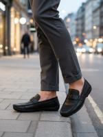 Qara Timsah Naxışlı Metal Loqolu Kişi Loferi