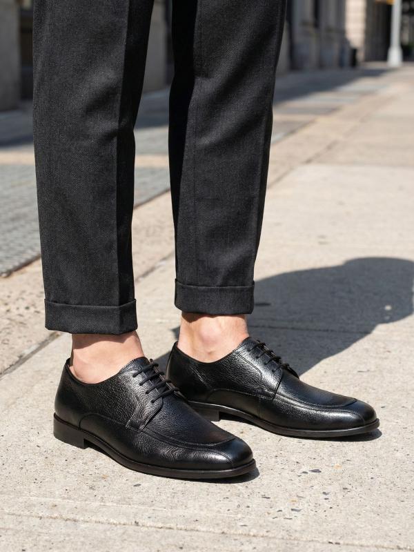 Natural Leather Black Classic Lace-Up Men's Shoes