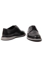 Tünd Mavi Dəri Klassik Kişi Ayaqqabısı - Kontrast Qara Dabanlı