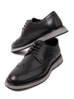 Tünd Mavi Dəri Klassik Kişi Ayaqqabısı - Kontrast Qara Dabanlı