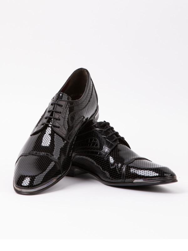 Timsah Naxışlı və Lazer Kəsimli Təbii Dəri Laklı Klassik Kişi Ayaqqabısı