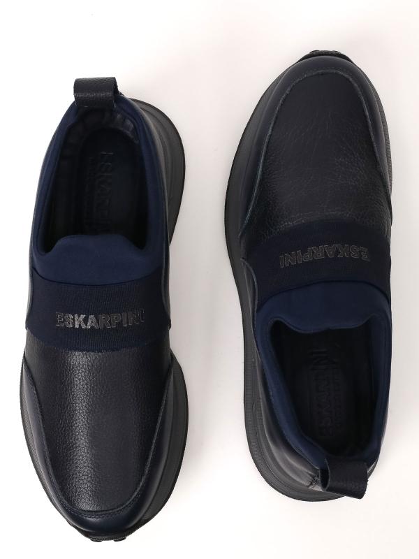 Tünd Göy Süet və Dəri Detallı Kişi Sneakerı