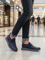 Tünd Göy Süet və Dəri Detallı Kişi Sneakerı