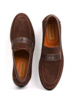 Dark Brown Suede and Leather Detailed Genuine Leather Men's Loafer