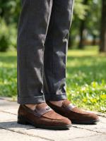 Dark Brown Suede and Leather Detailed Genuine Leather Men's Loafer