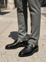 Premium Black Patent and Textured Genuine Leather Classic Men's Shoes with Metal Accessory