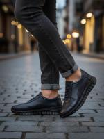 Həqiqi Dəri Tünd Göy Kişi Sneaker