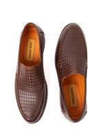 Eskarpini Təbii Dəri Kişi Loferi – Qəhvəyi Həndəsi Naxışlı