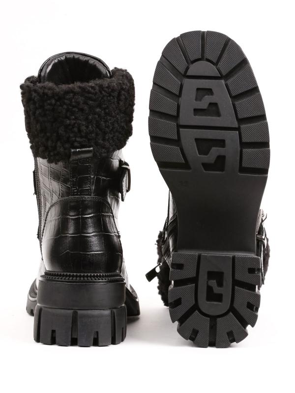 Premium Timsah Desenli Siyah Hakiki Deri Kadın Botu