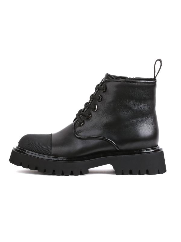 Doğal Deri Siyah Bağcıklı Kadın Botu