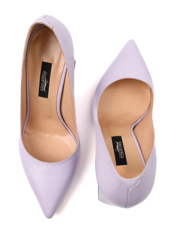 Qalın Dabanlı Sivri Burun Təbii Dəri Qadın Ayaqqabısı