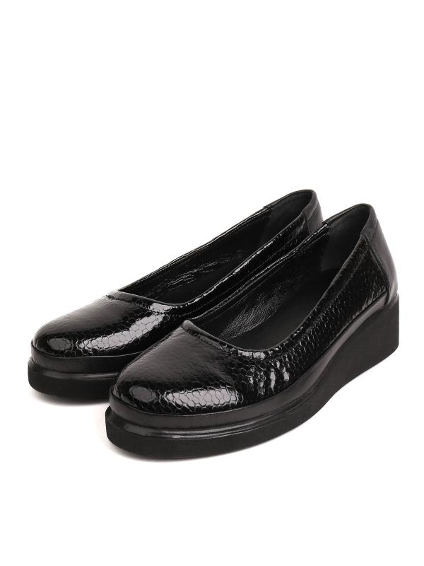 Qara Rugan Həqiqi Dəri Reptil Naxışlı Platforma Ayaqqabı