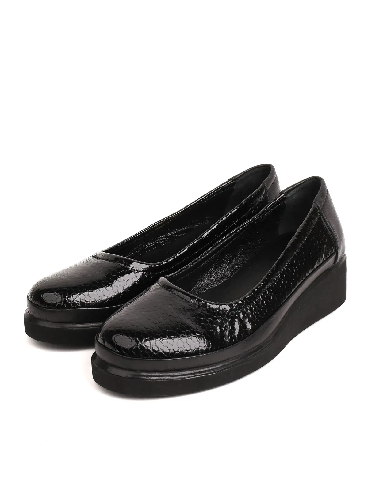 Qara Rugan Həqiqi Dəri Reptil Naxışlı Platforma Ayaqqabı