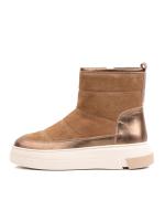 Qonur Süet və Metalik Parıltılı Həqiqi Dəri Yarımboğaz Çəkmə