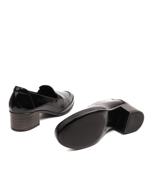 Qara Təbii Laklı Dəri Blok Dabanlı Qadın Ayaqqabısı