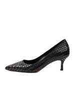 Siyah Geometrik Desenli Hakiki Deri Stiletto - 6 cm