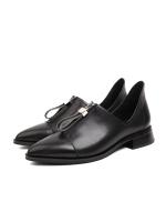 Fermuar Detallı Təbii Dəri Sivri Burun Qadın Ayaqqabı