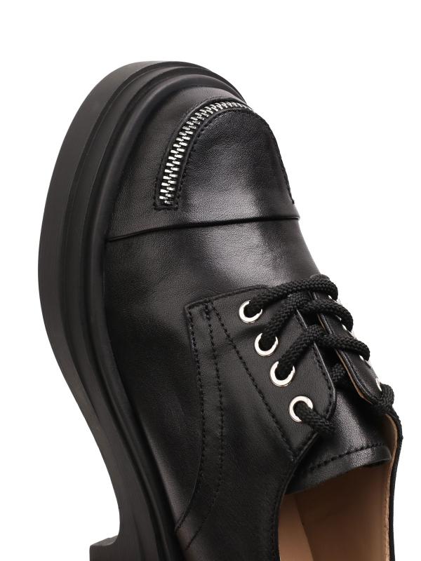 Təbii Dəri Önü Fermuar Detallı Qalın Dabanlı Qadın Ayaqqabısı