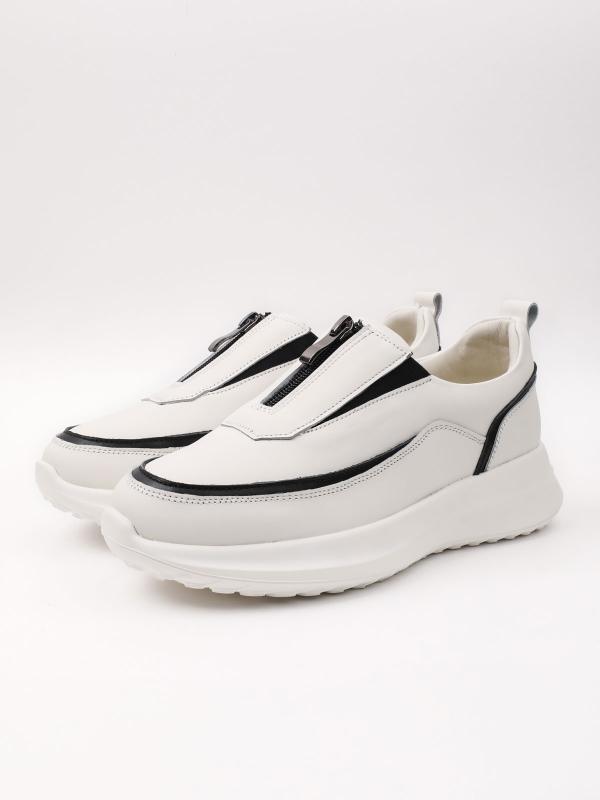 Doğal Deri Önü Fermuarlı Kadın Spor Sneaker