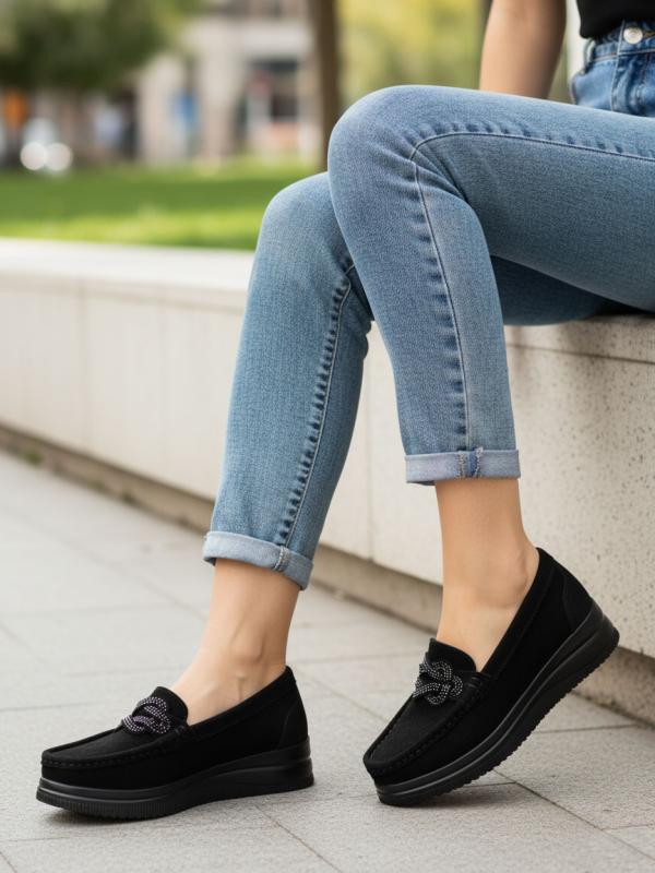 Təbii Zamşa Daşlı Aksessuarlı Qadın Platforma Ayaqqabısı