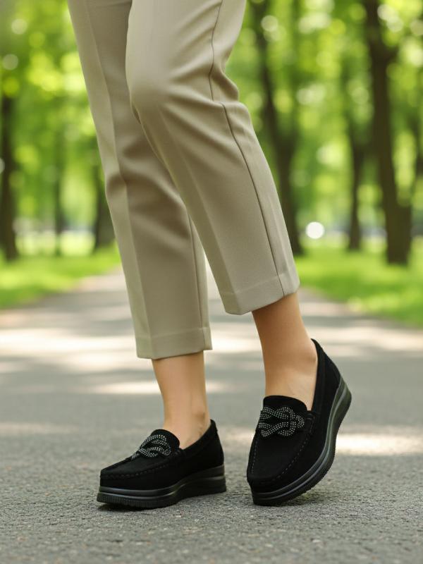 Natural Suede Stone Accessorized Women's Platform Shoes