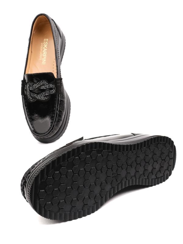 Genuine Patent Leather Stone Embellished Platform Casual Shoes