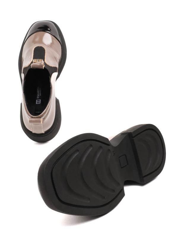 Vizon-Qara Kombinli Laklı Təbii Dəri Qadın Platforma Ayaqqabısı