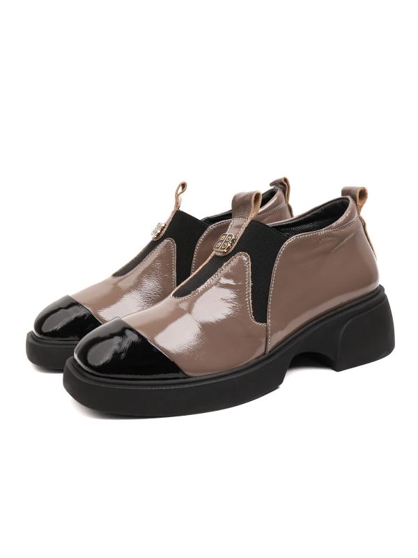 Vizon-Qara Kombinli Laklı Təbii Dəri Qadın Platforma Ayaqqabısı