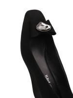 Qadın Üçün Qara Təbii Zamşa Daşlı və Dolğu Daban Gündəlik Ayaqqabı