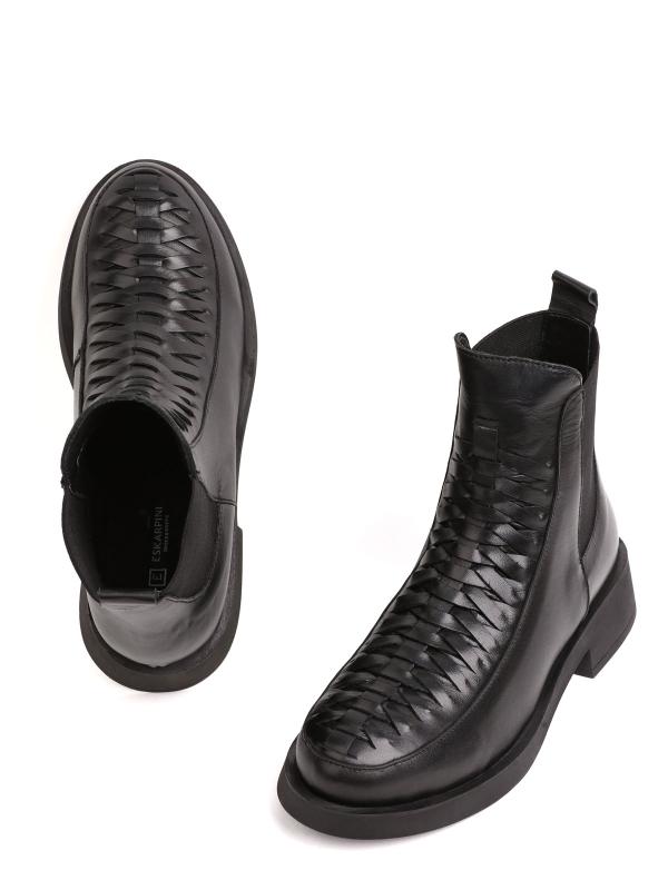 Həqiqi Dəri Hörmə Naxışlı Qara Çelsi Bot