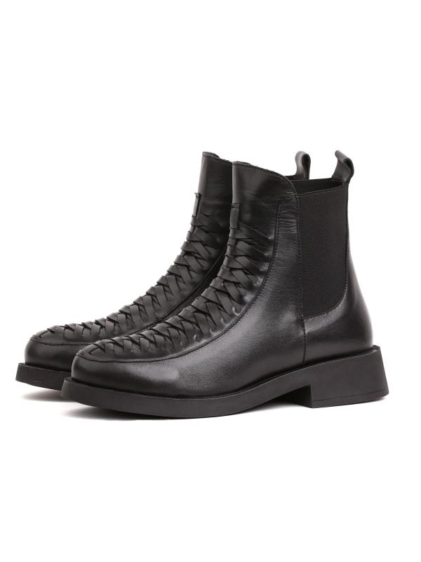 Həqiqi Dəri Hörmə Naxışlı Qara Çelsi Bot