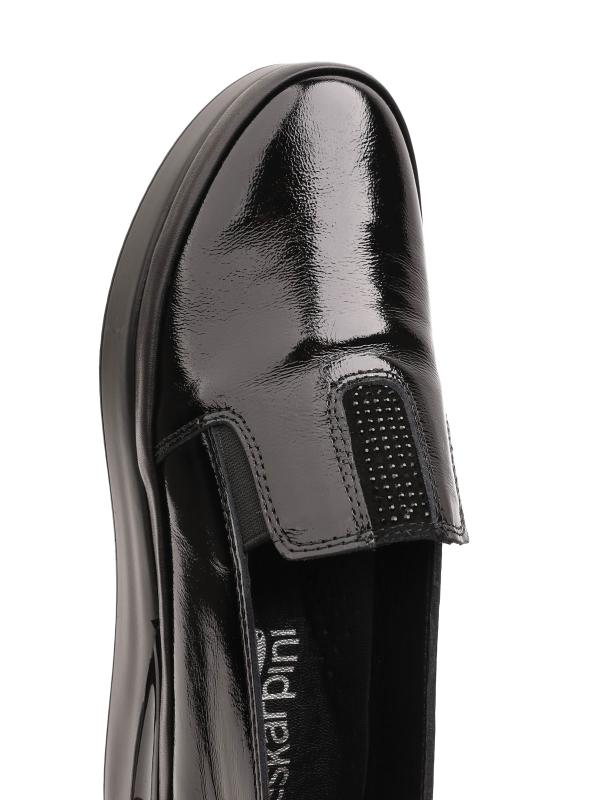 Natural Dəri Qara Laklı Platforma Slip-on