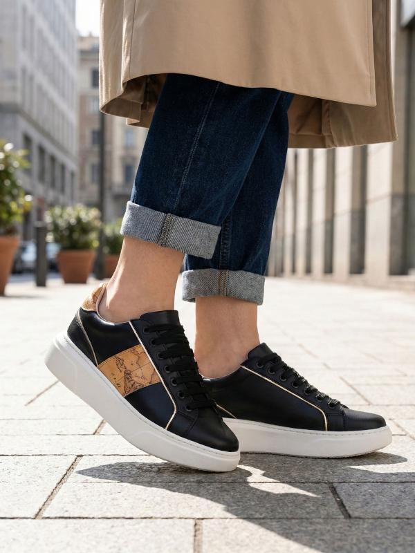 Harita Desenli Hakiki Deri Kadın Sneaker