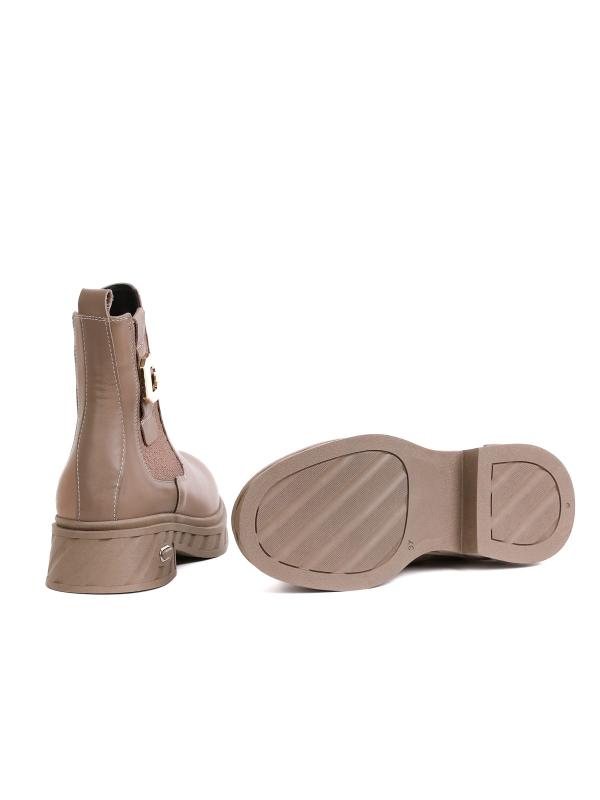 Vizon Rəngli Təbii Dəri, Qızılı Aksessuarlı Qadın "Chelsea" Botu