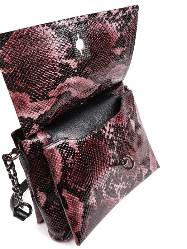 Natural Leather Snake Pattern Chain Detail Women's Shoulder Bag - Burgundy