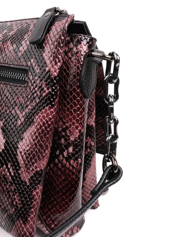 Natural Leather Snake Pattern Chain Detail Women's Shoulder Bag - Burgundy