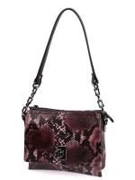 Natural Leather Snake Pattern Chain Detail Women's Shoulder Bag - Burgundy