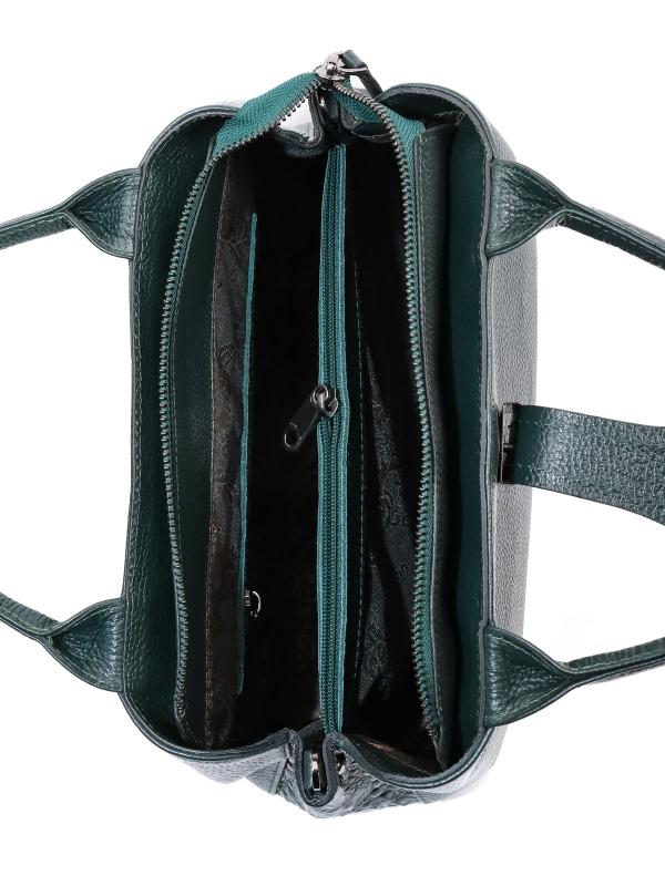 Dark Green Genuine Leather Women's Bag with Croco Details