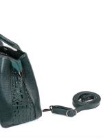 Dark Green Genuine Leather Women's Bag with Croco Details