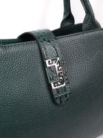 Dark Green Genuine Leather Women's Bag with Croco Details