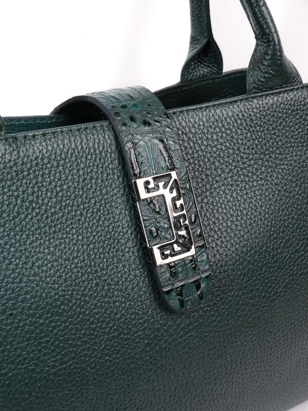 Dark Green Genuine Leather Women's Bag with Croco Details