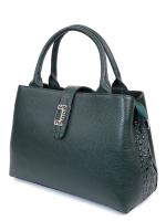 Dark Green Genuine Leather Women's Bag with Croco Details