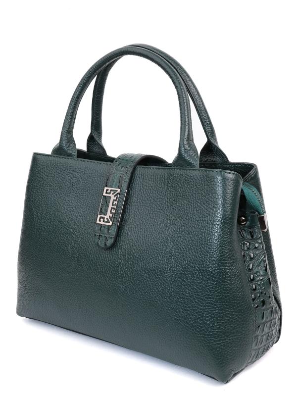 Dark Green Genuine Leather Women's Bag with Croco Details