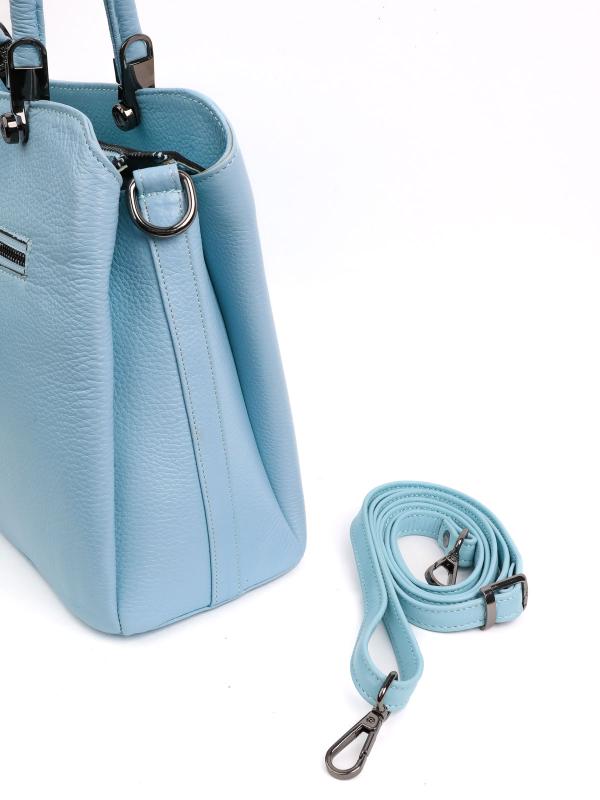 Premium Natural Leather Blue Women's Handbag – Spacious & With Shoulder Strap