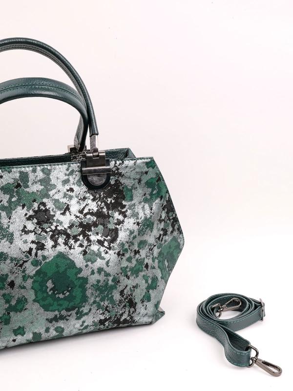 Silver-Green Abstract Patterned Genuine Leather Women's Handbag