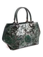 Silver-Green Abstract Patterned Genuine Leather Women's Handbag