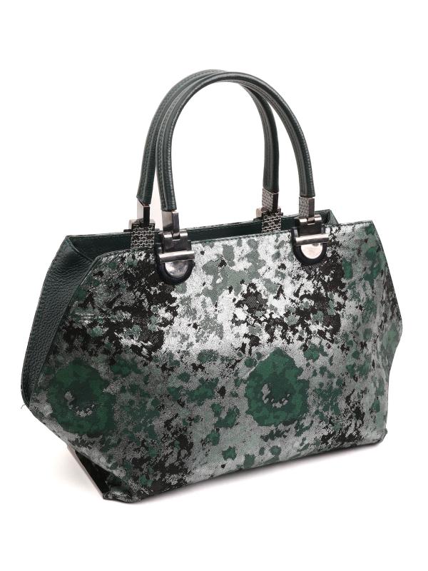 Silver-Green Abstract Patterned Genuine Leather Women's Handbag