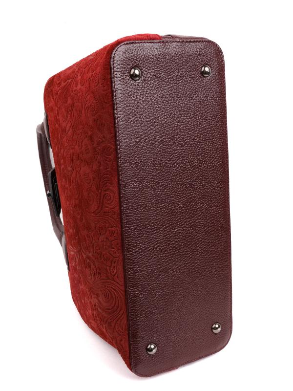 Patterned Suede Detailed Genuine Leather Women's Handbag - Bordeaux