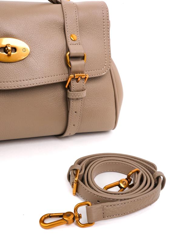 Genuine Leather Beige Women's Bag with Braided Handle