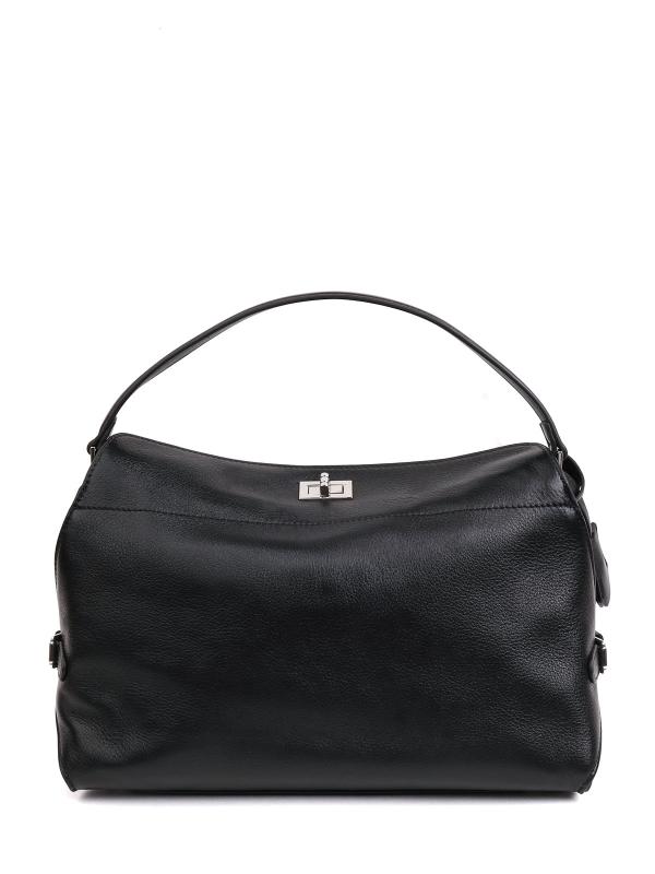Eskarpini Premium Black Genuine Leather Women's Bag – With Silver Details and Shoulder Strap